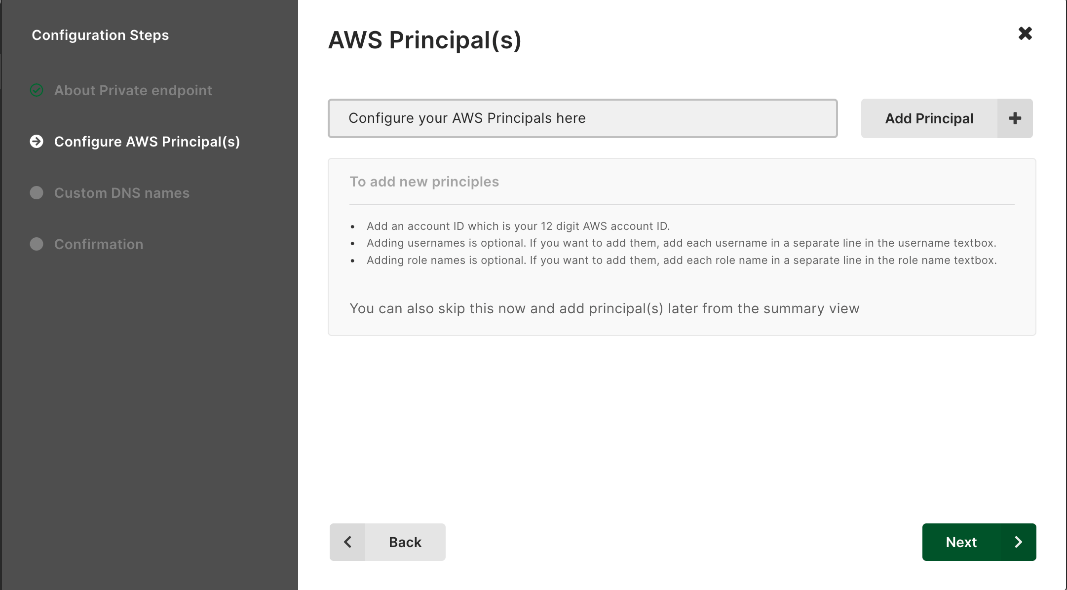 Arango Managed Platform AWS Private Endpoint Configure Principals