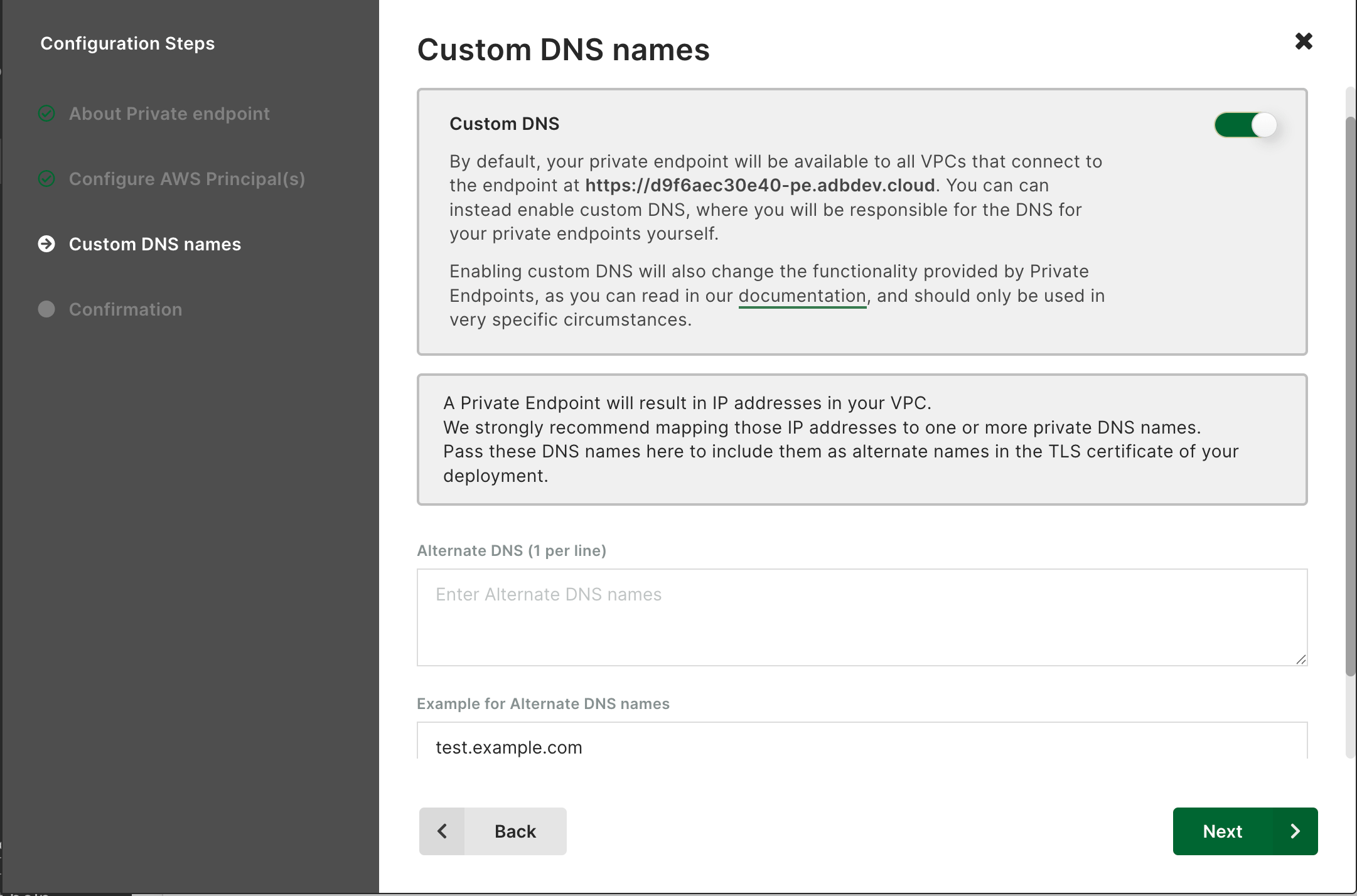 Arango Managed Platform AWS Private Endpoint Alternate DNS