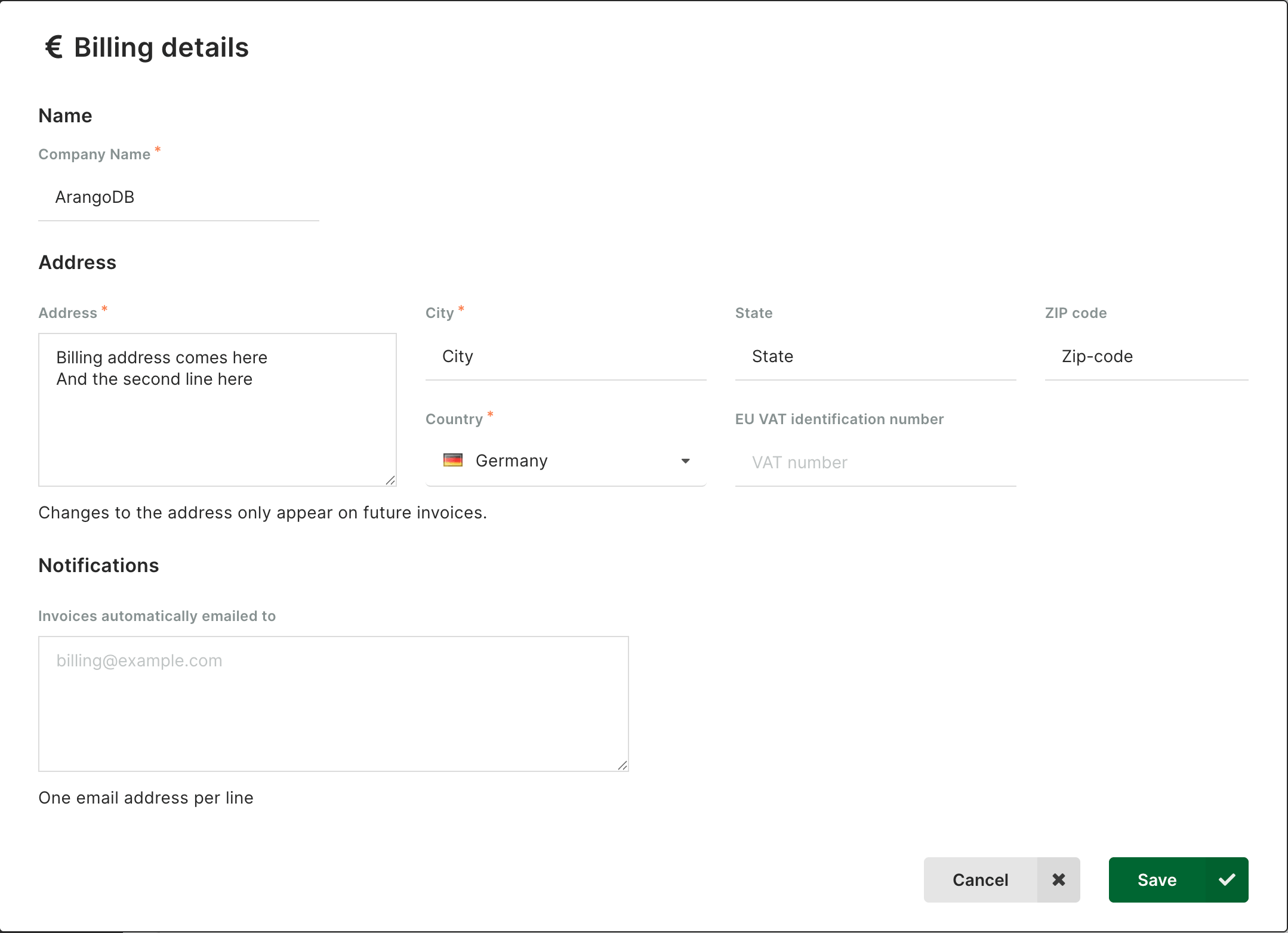 Arango Managed Platform Billing Details