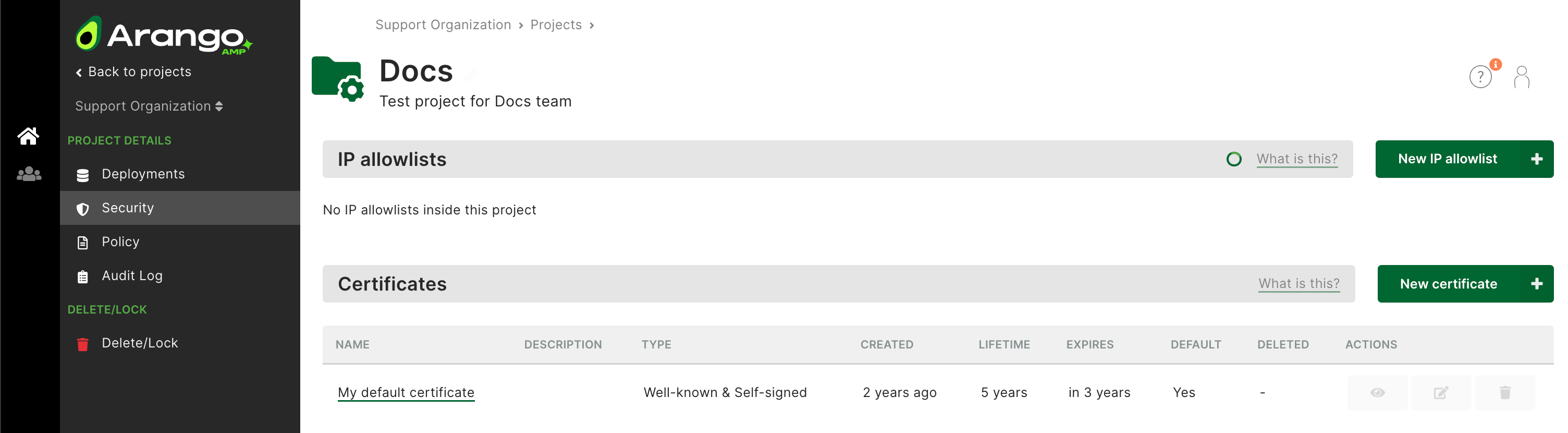 Arango Managed Platform Certificates