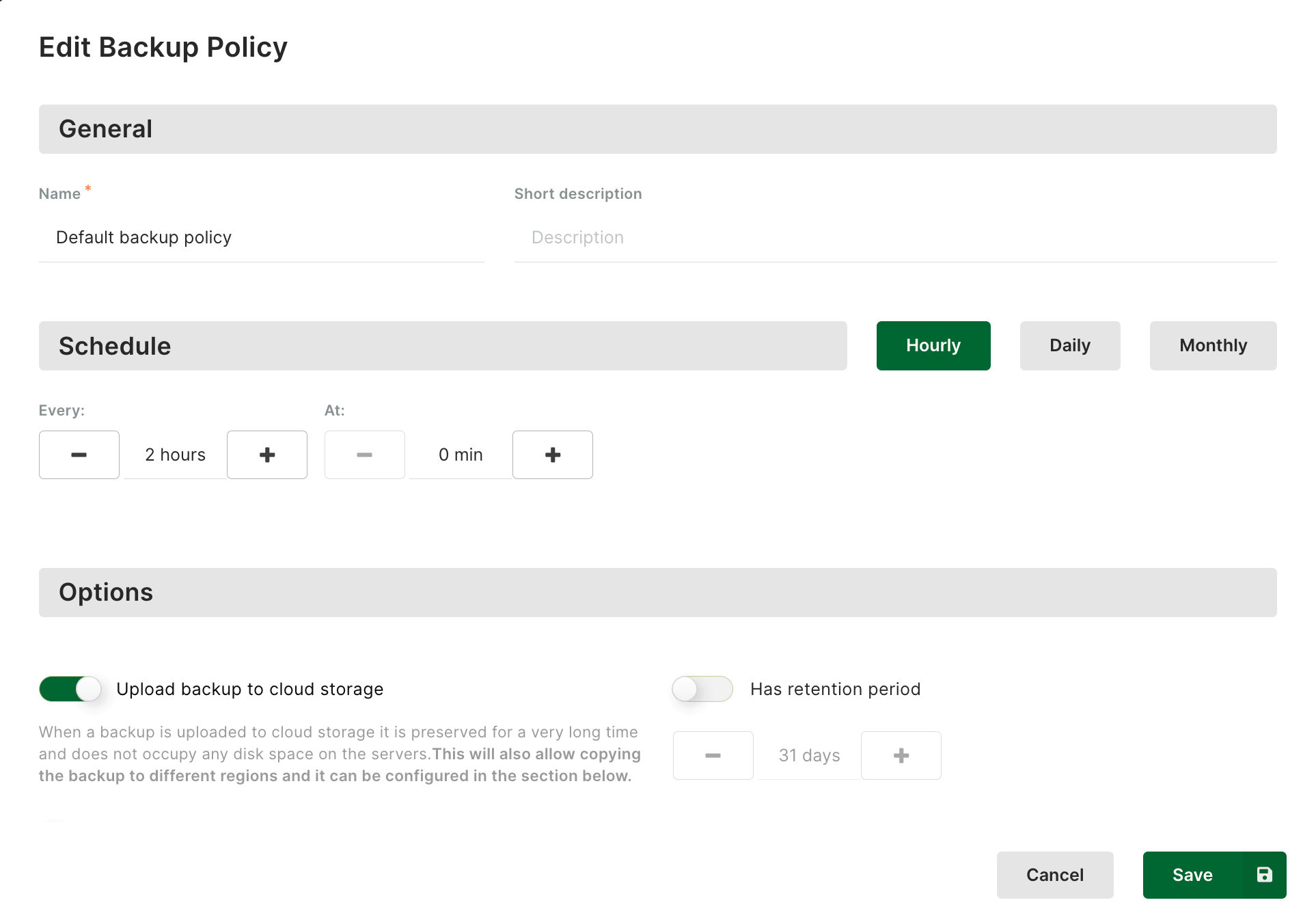 Arango Managed Platform Edit Backup Policy