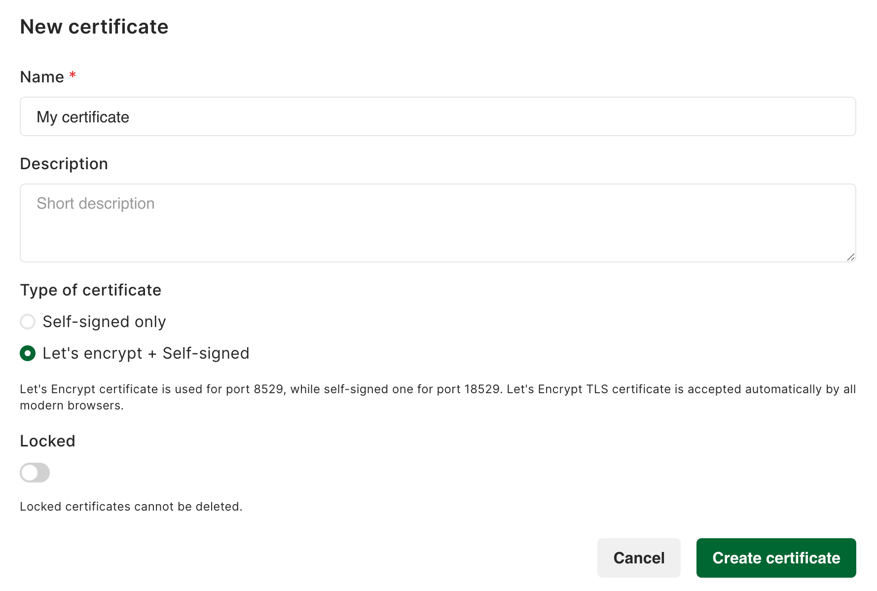 Arango Managed Platform Create New Certificate