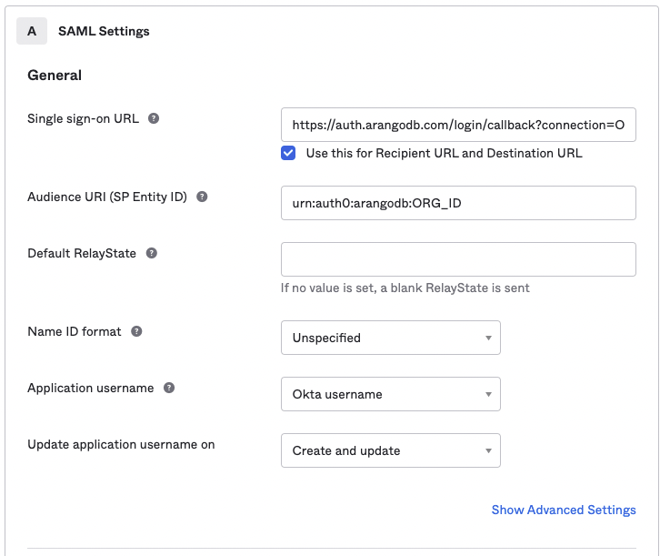 Okta SAML General Settings