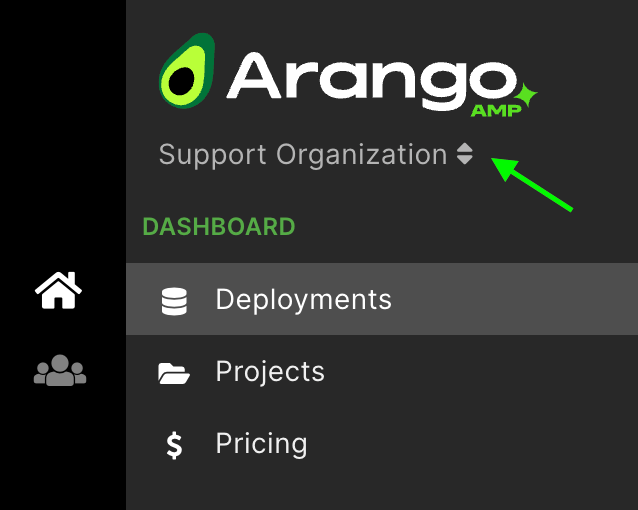 Arango Managed Platform Organization Switcher