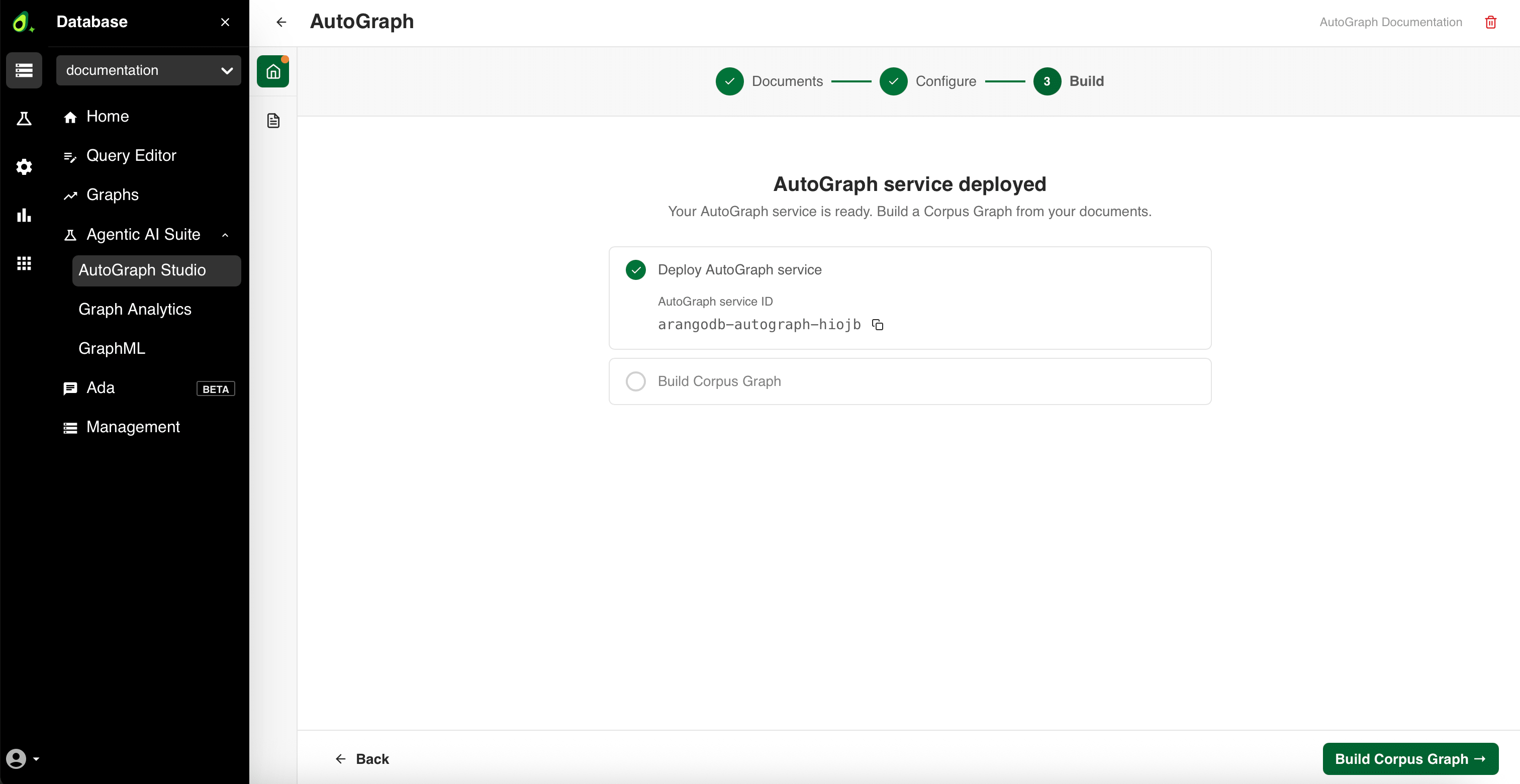 The Build step with the AutoGraph service deployed