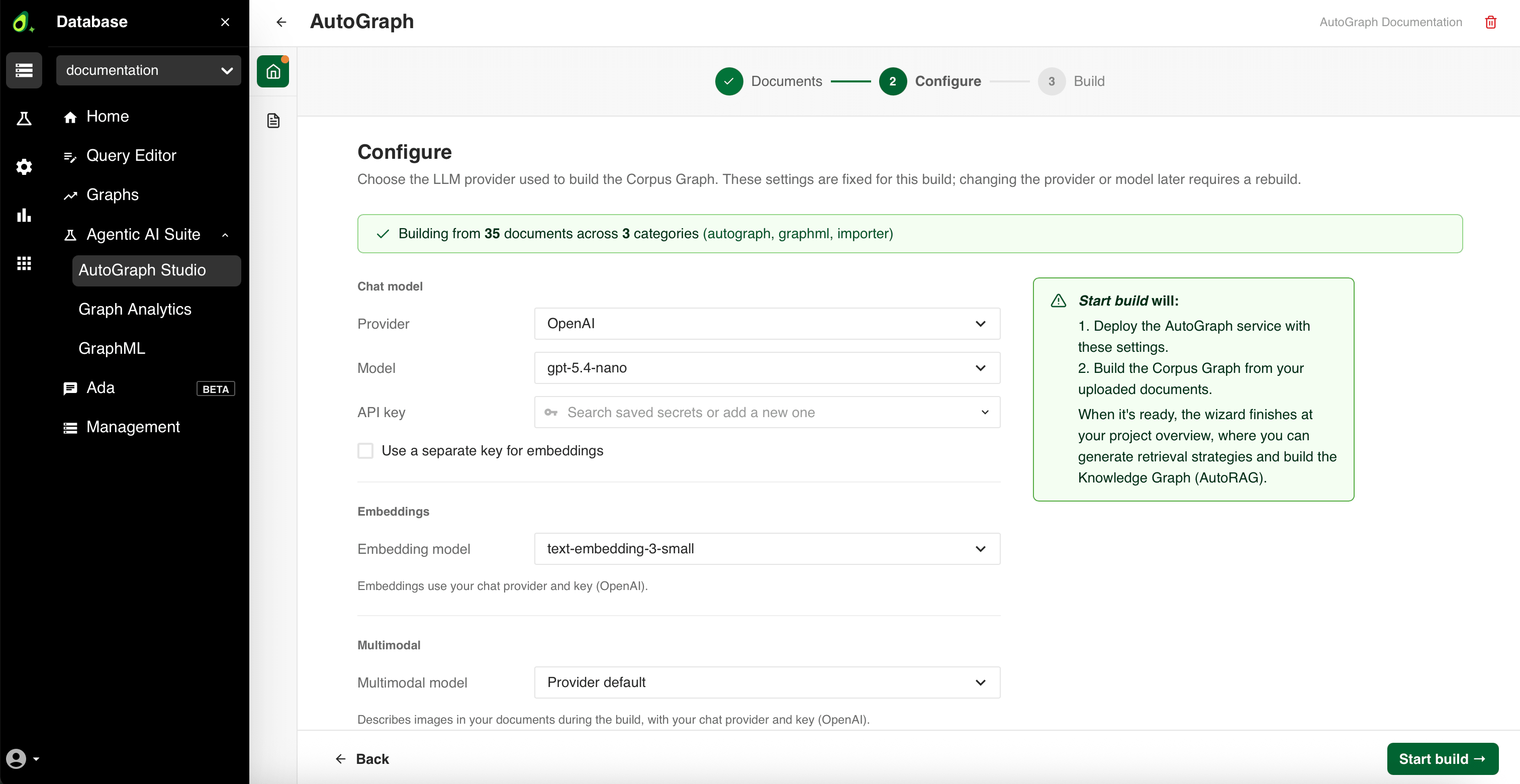 The Configure step of the AutoGraph setup wizard