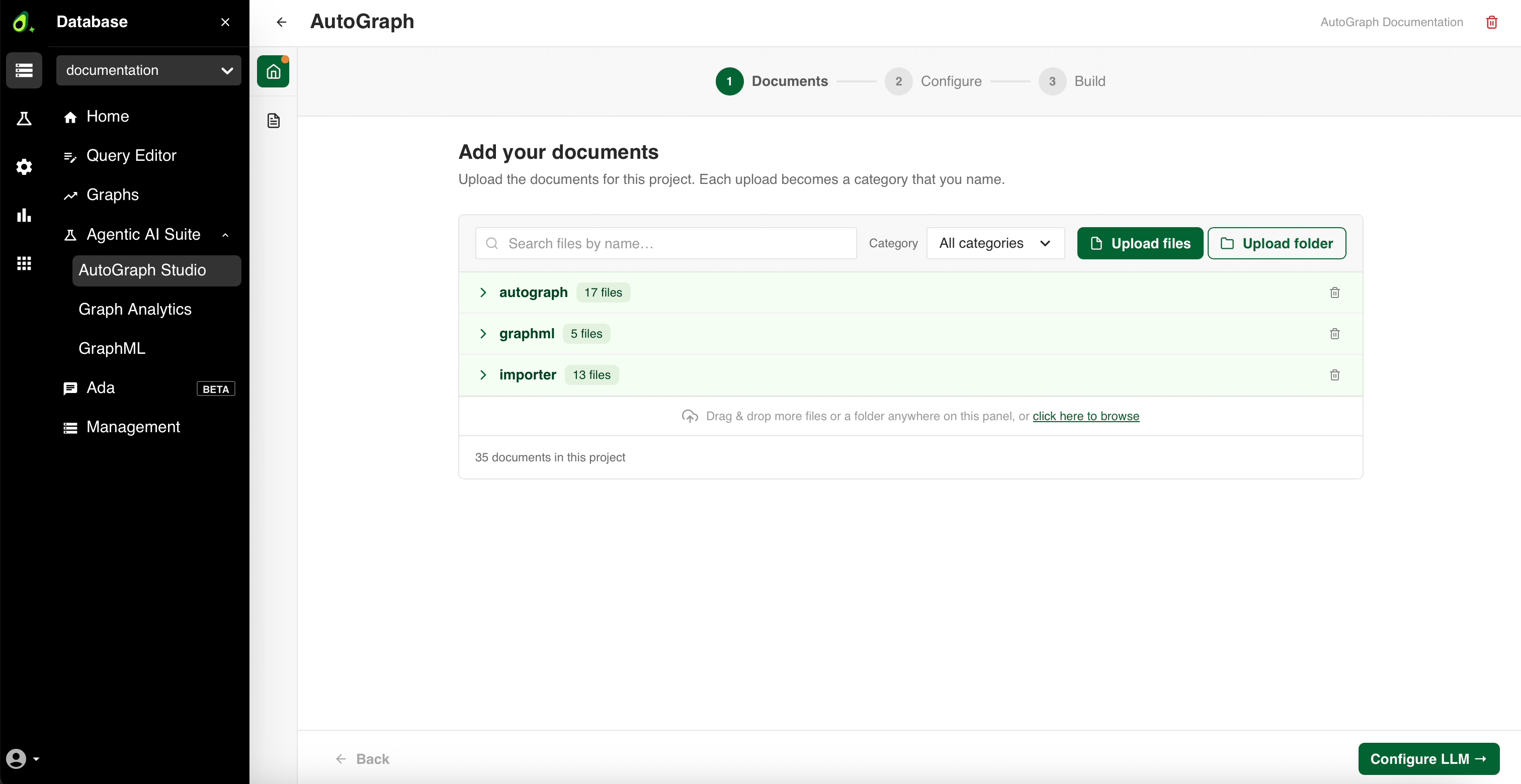 The Documents step with three uploaded categories
