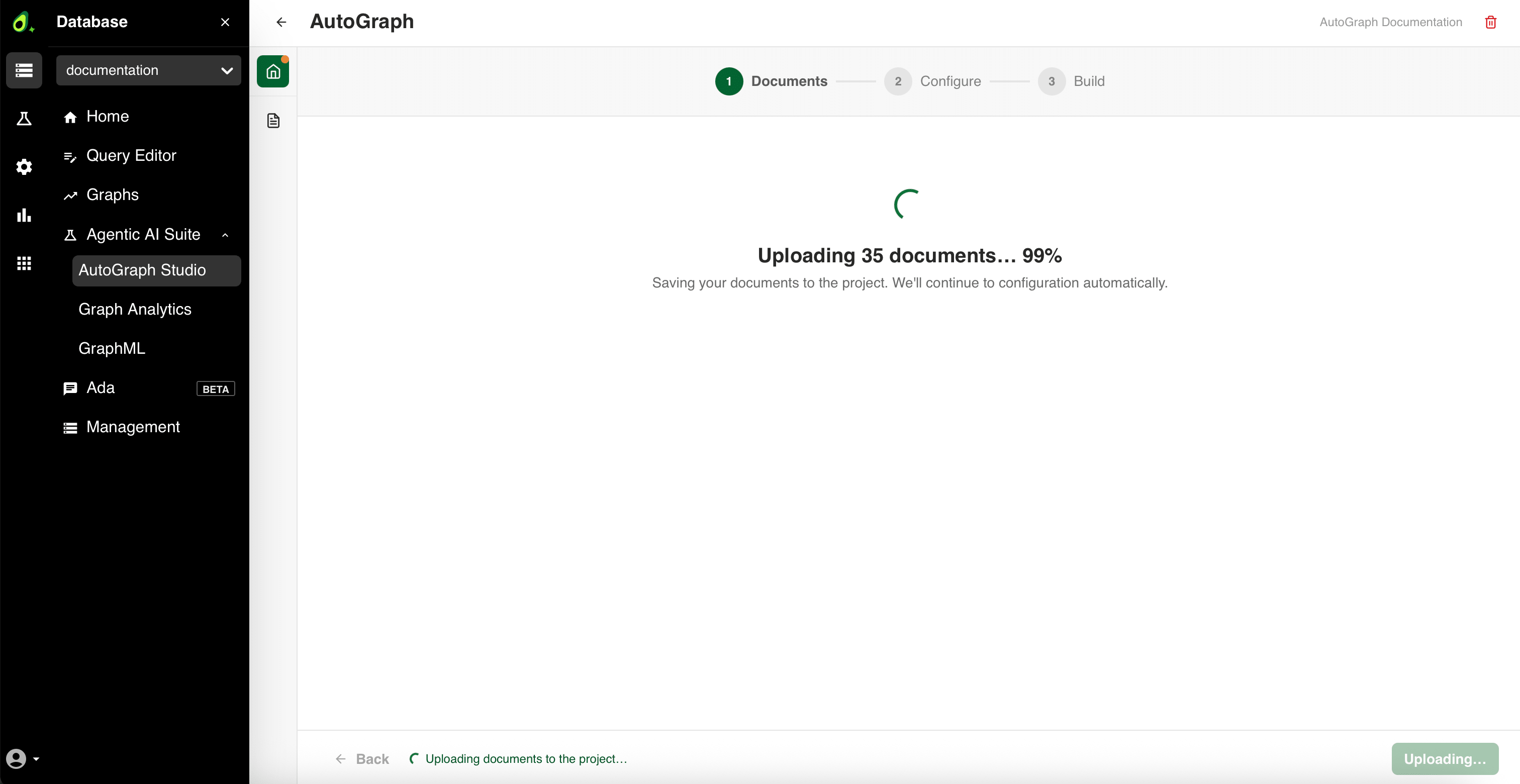 The Documents step uploading the staged documents