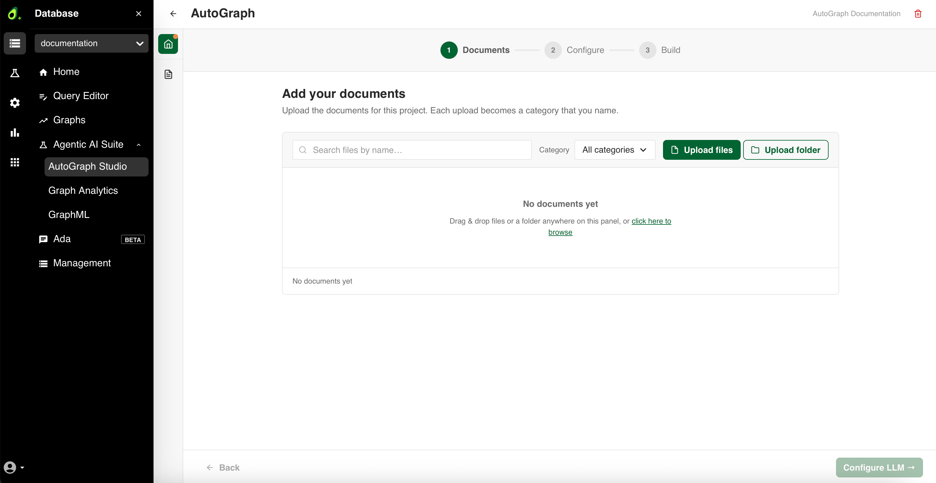 The empty Documents step of the AutoGraph setup wizard