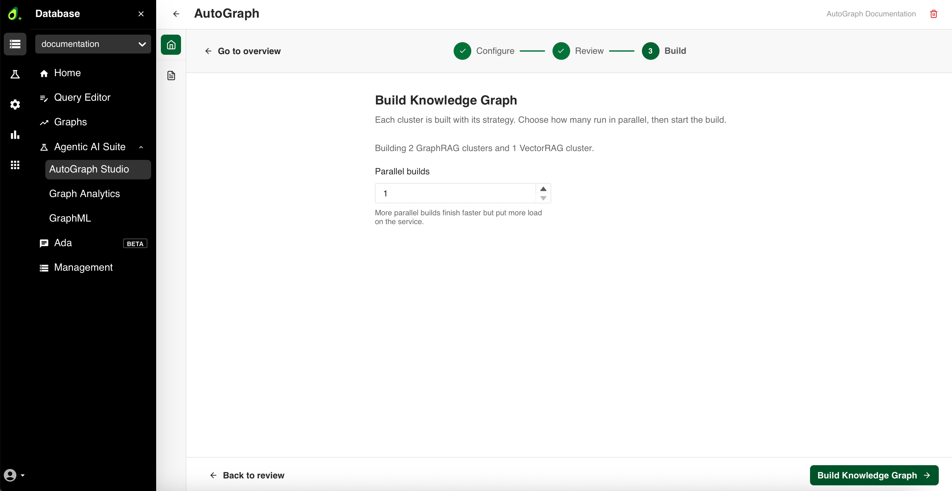 The Build step of the strategy generation wizard