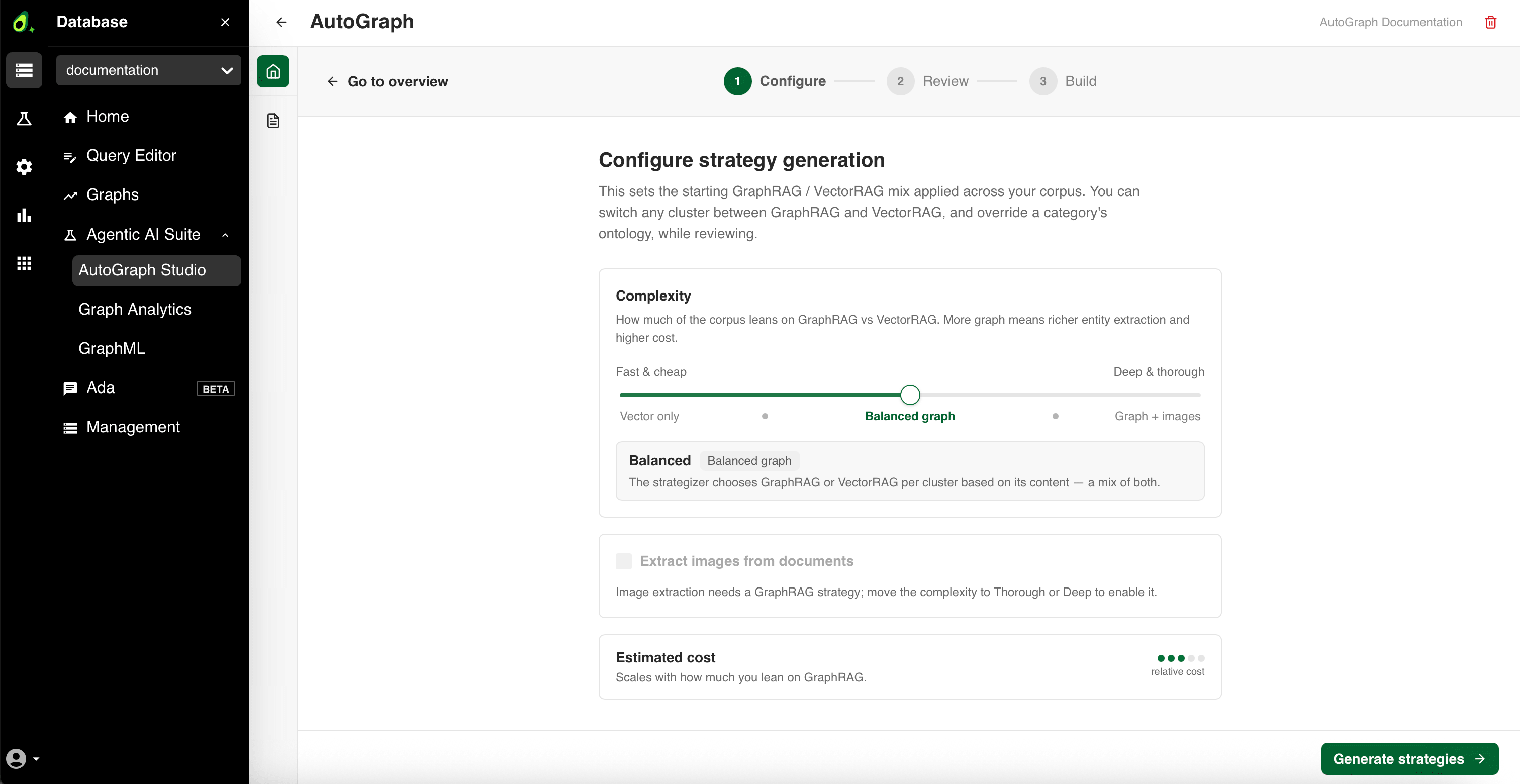 The Configure step of the strategy generation wizard