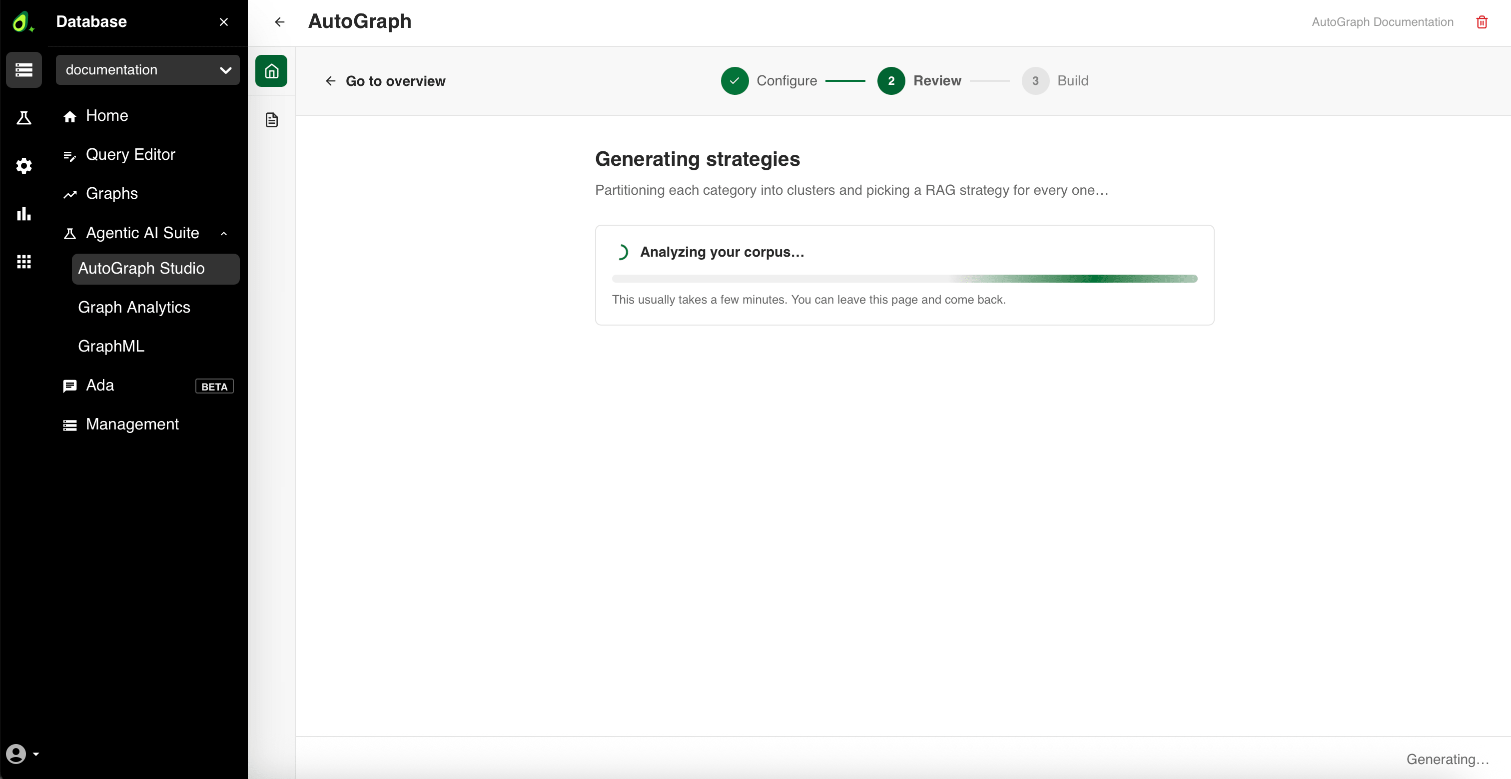 The strategy generation wizard analyzing the corpus