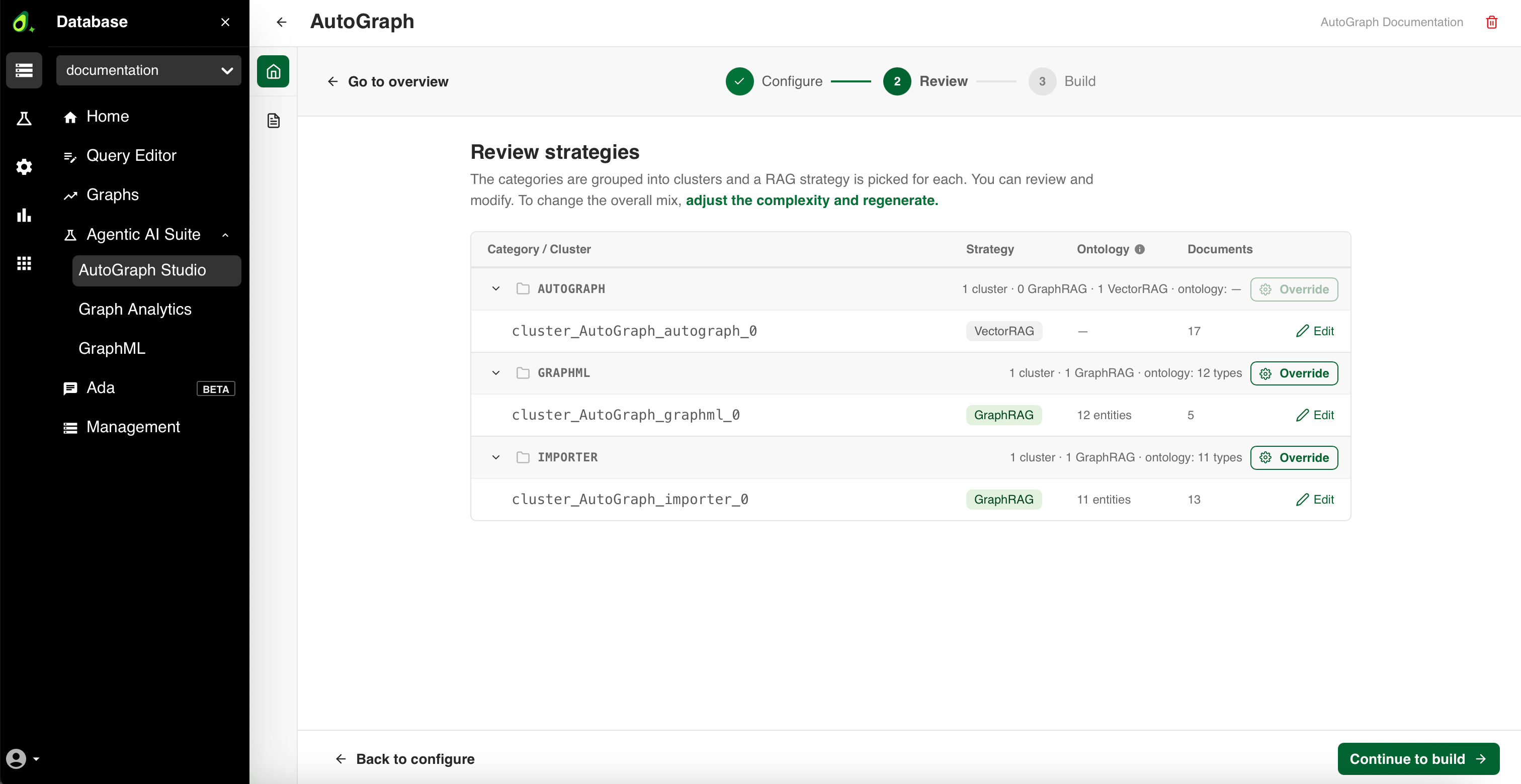 The Review strategies step of the strategy generation wizard