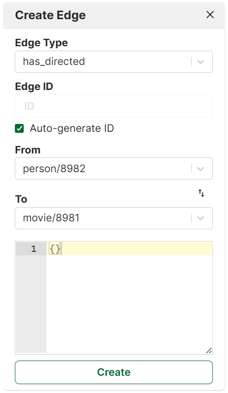 A screenshot of the dialog for creating an edge with the From and To fields filled in